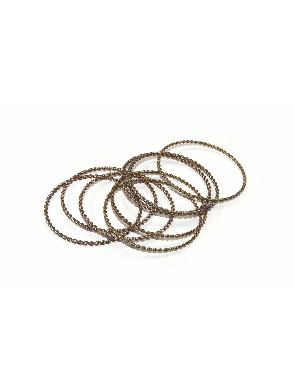 Group of 7 Vintage Gold Tone 8 Inch Twisted Bangle Stacking Bracelets.